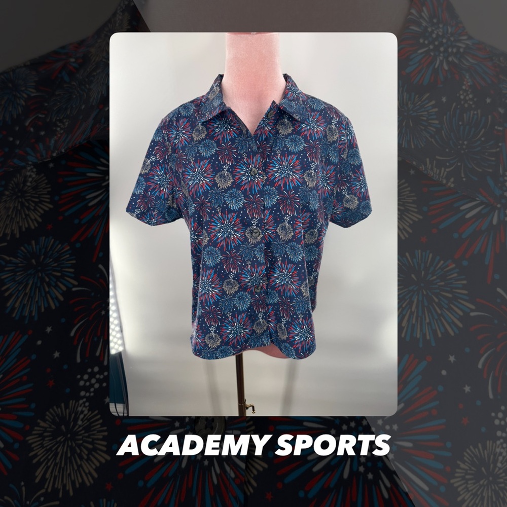 EUC Academy Sports Firework Print Button Down Shirt